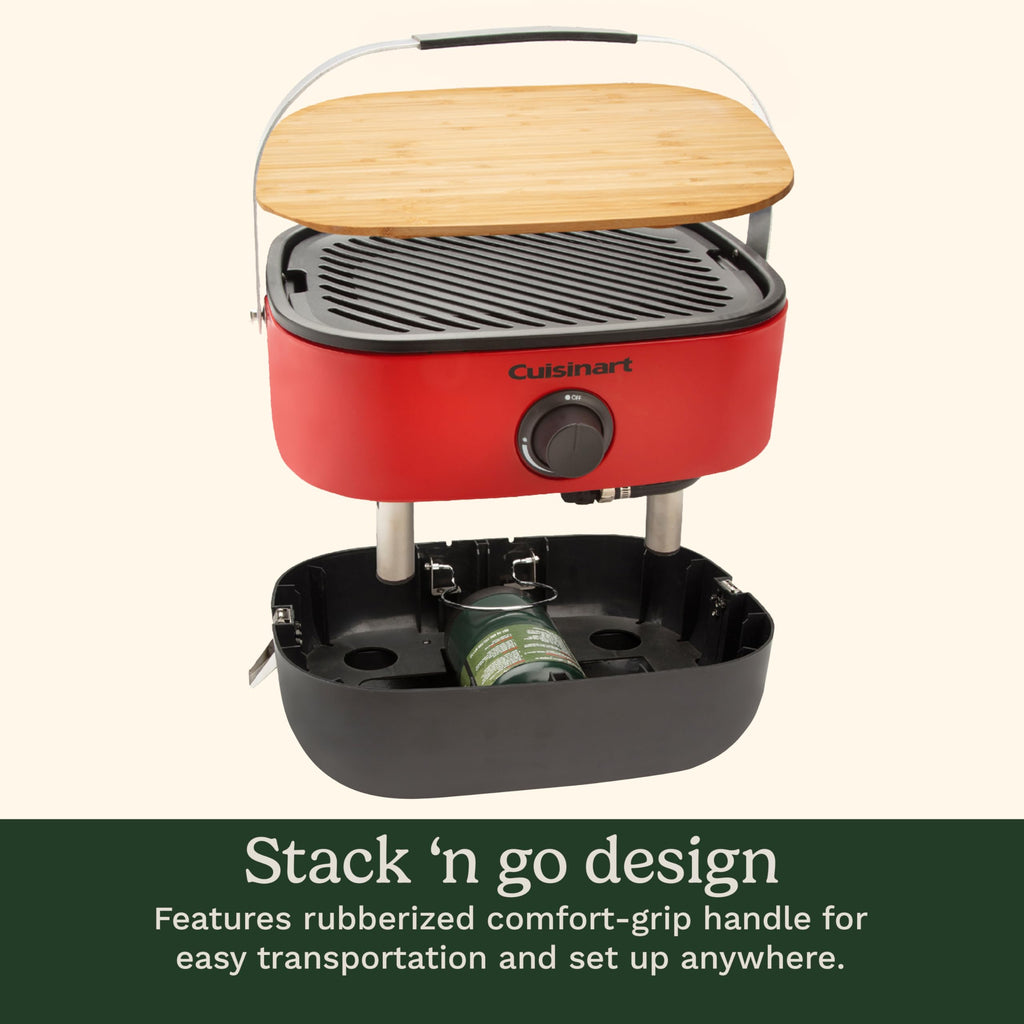 Portable Gas Grill with Cutting Board and Non Stick Cast Iron Grate U2750
