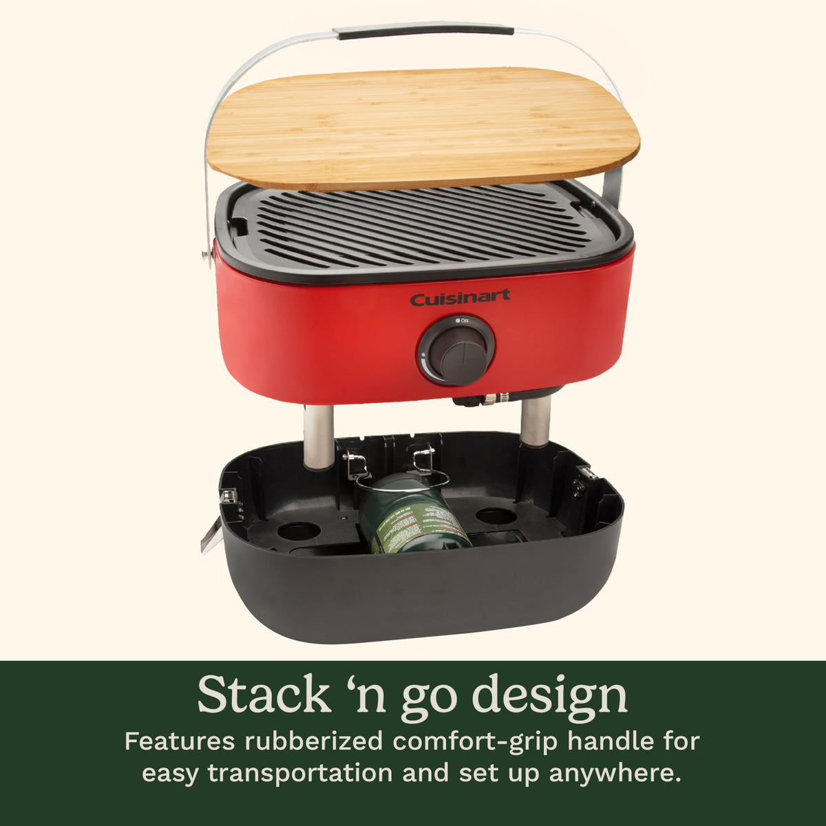 Portable Gas Grill with Cutting Board and Non Stick Cast Iron Grate U2750