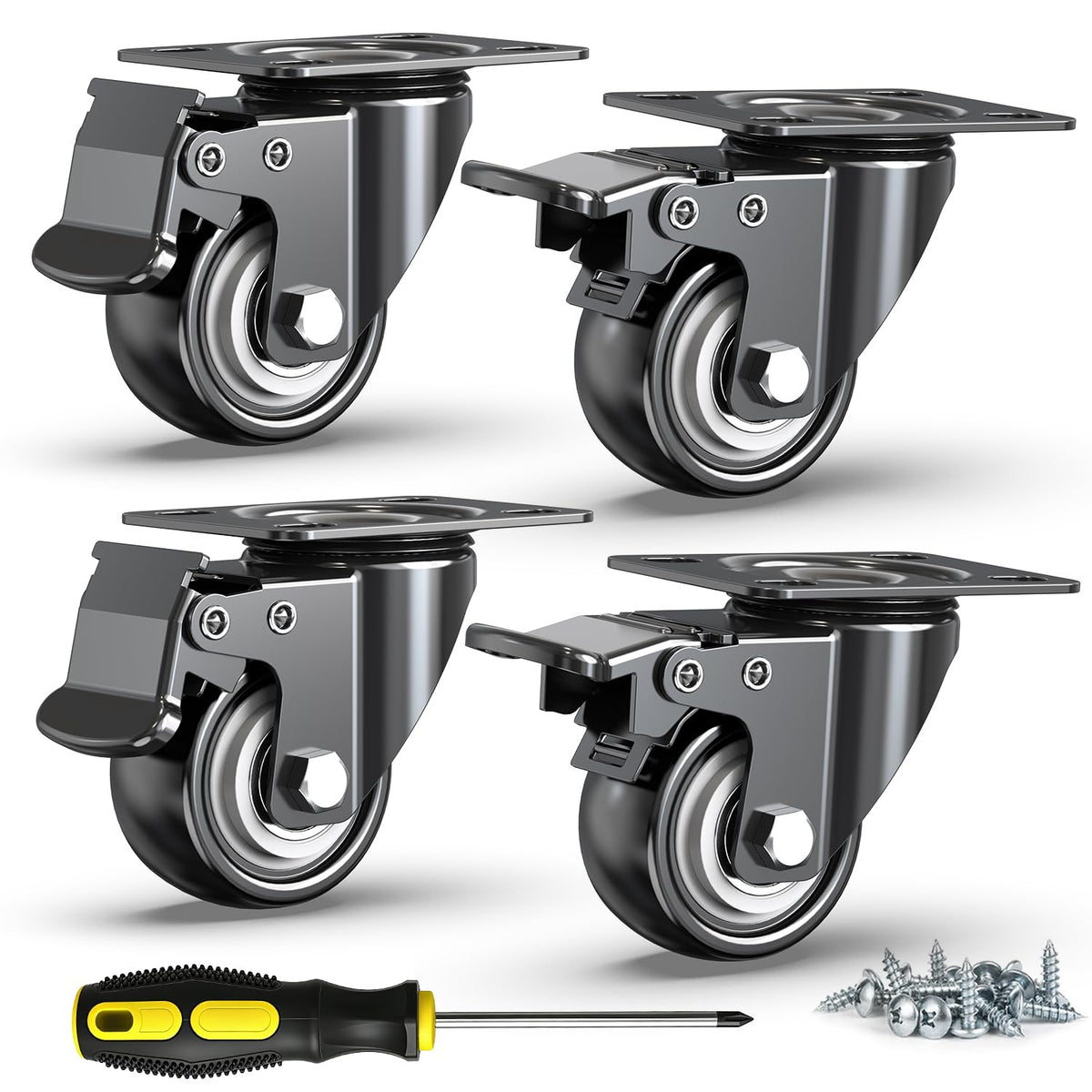 2 Inch Heavy Duty PU Caster Wheels, Set of 4 Q420688