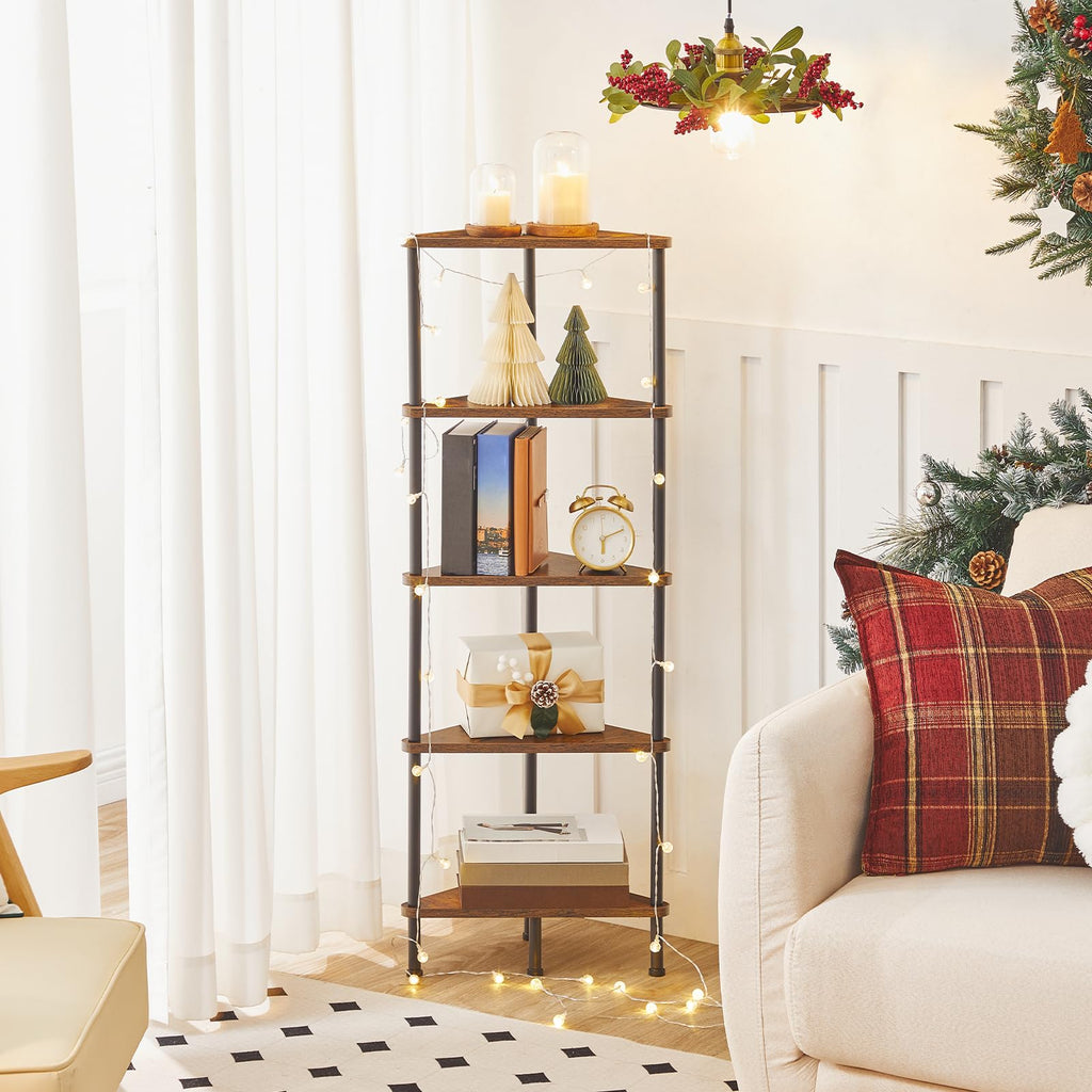 5-Tier Corner Bookshelf with Metal Frame F4442