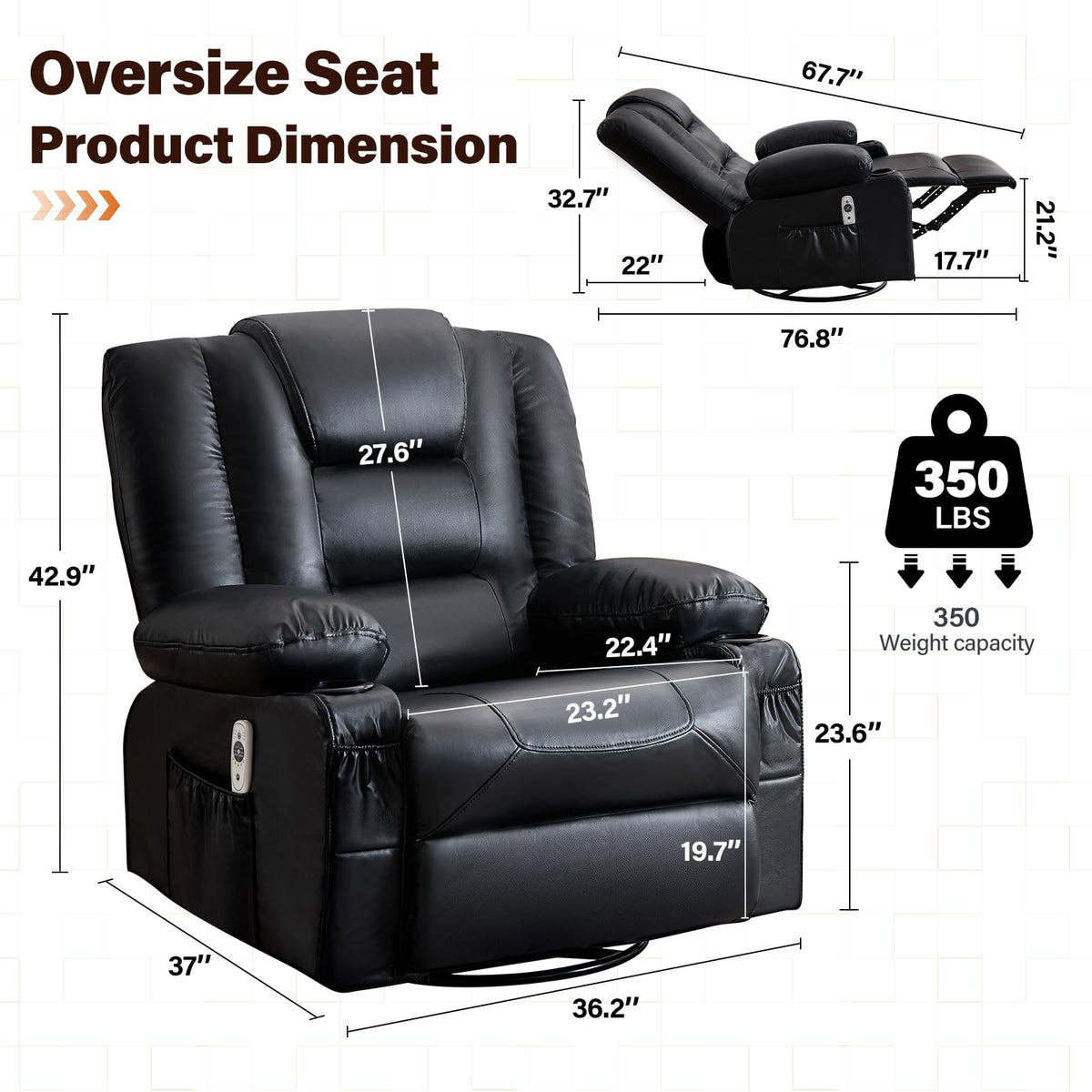 Swivel Rocker Recliner Chair with Vibration Massage and Heat D443717