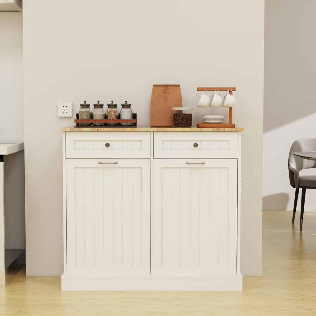White Double Tilt Out Trash Cabinet with Drawers Z1026