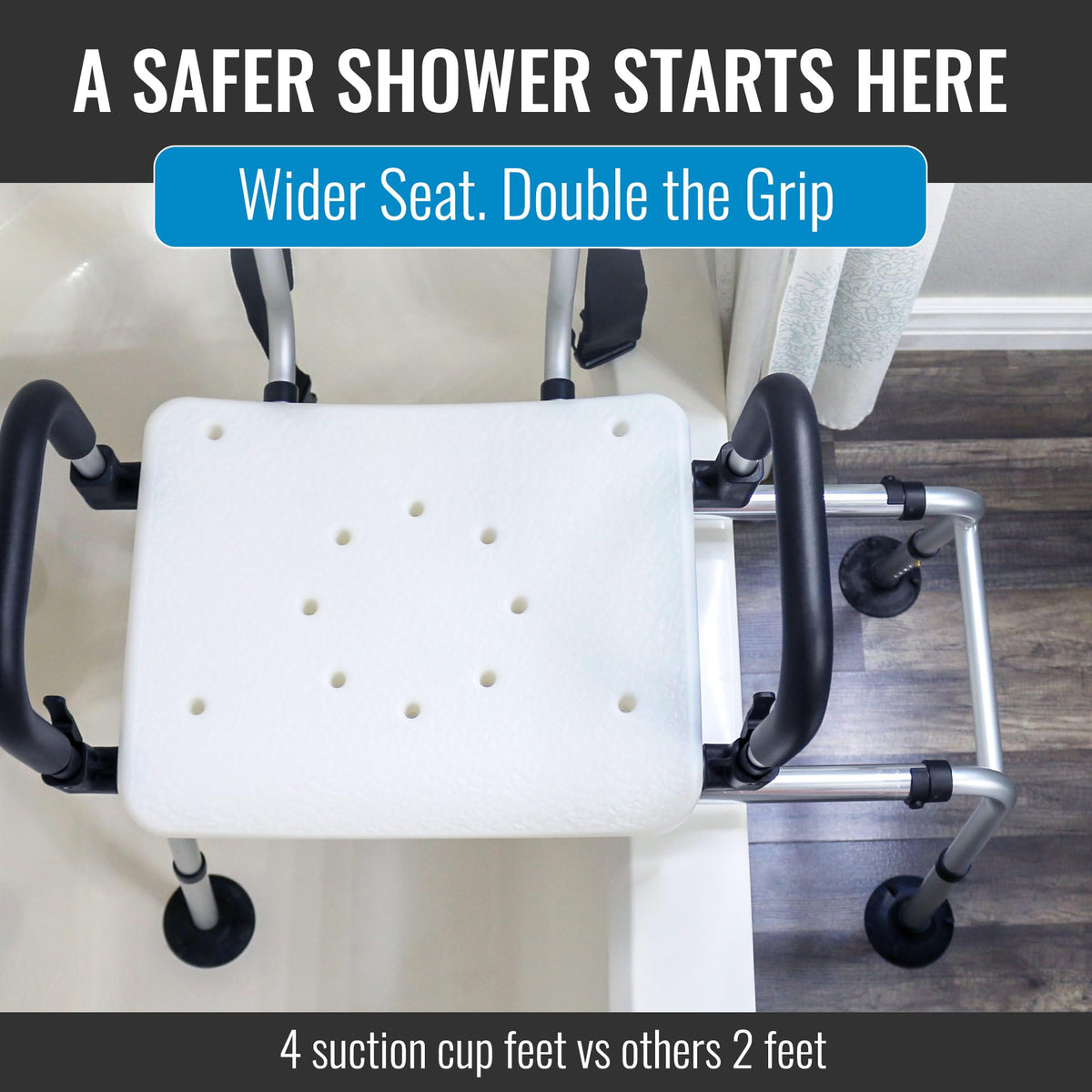 Extra-Wide 360lb Capacity Non-Slip Padded Shower Chair & Transfer Bench D55495