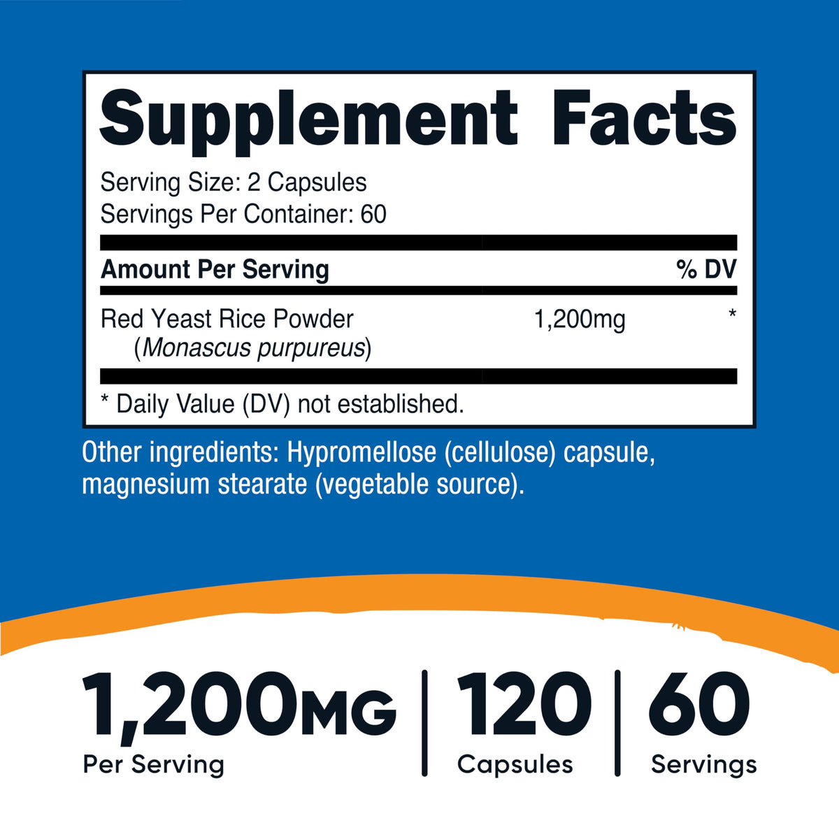 Red Yeast Rice 1200mg 120 Capsules Gluten Free P864421