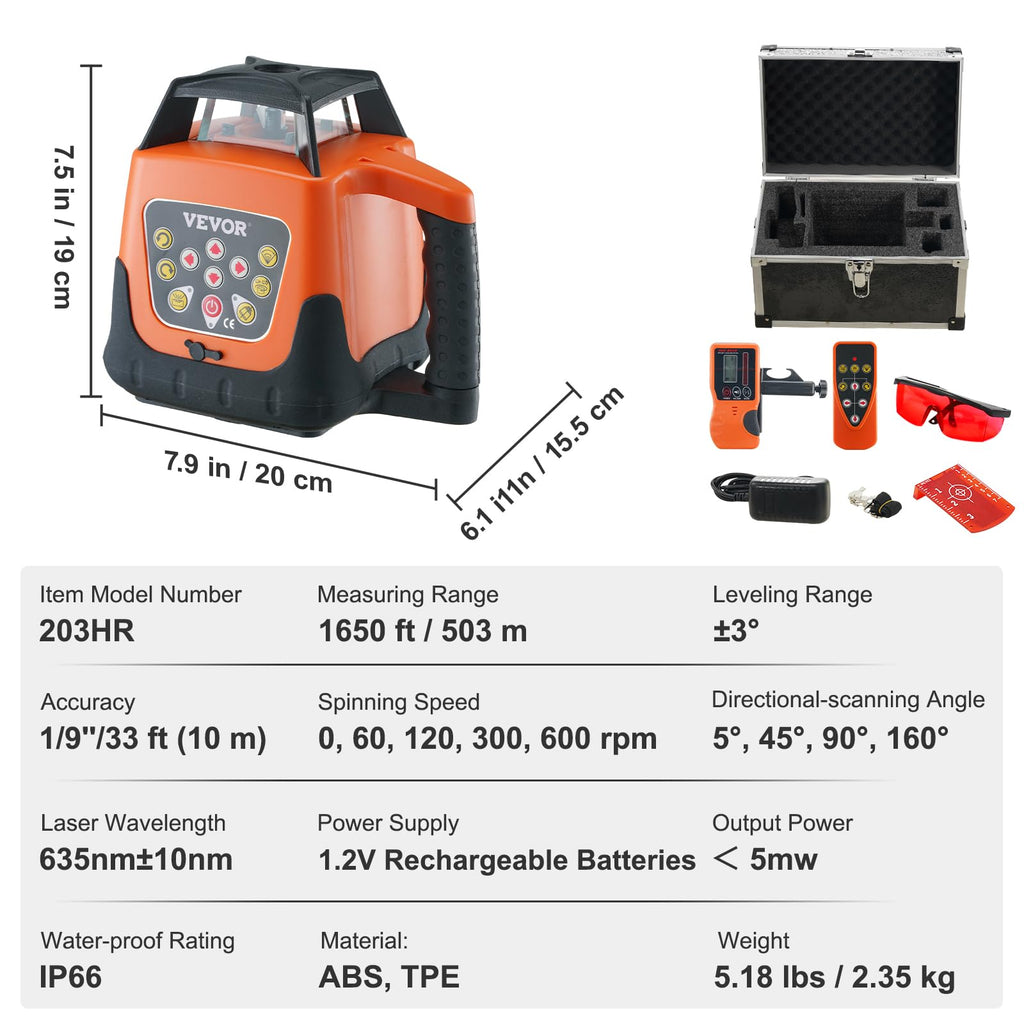 Rotary Laser Level 360 Degree Self-Leveling Red Cross Line W72104