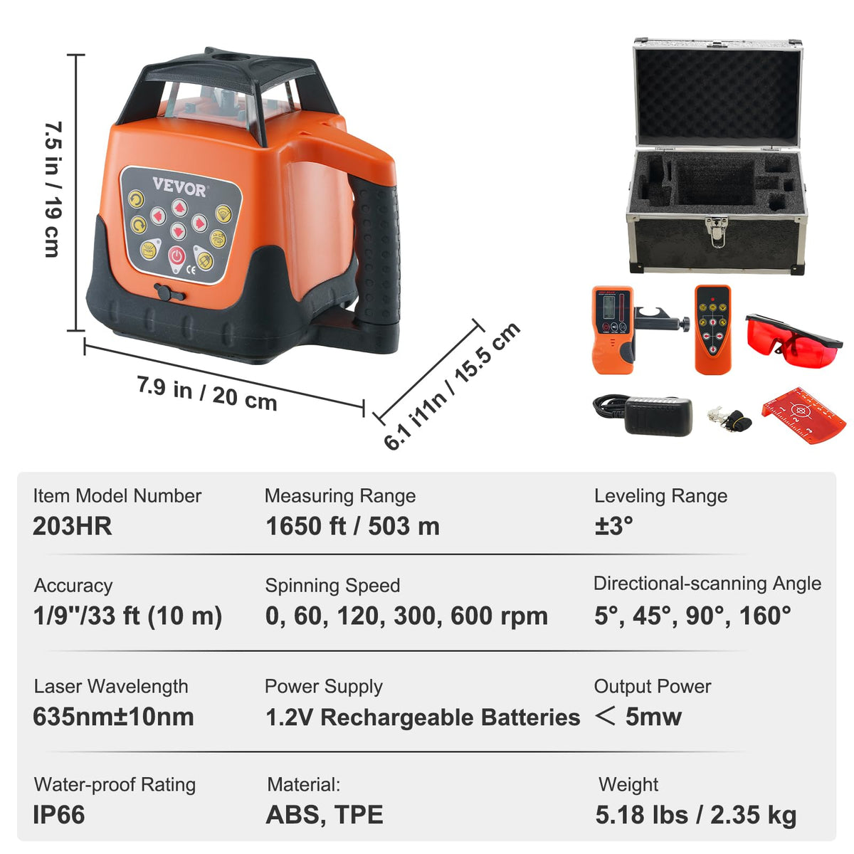 Rotary Laser Level 360 Degree Self-Leveling Red Cross Line W72104