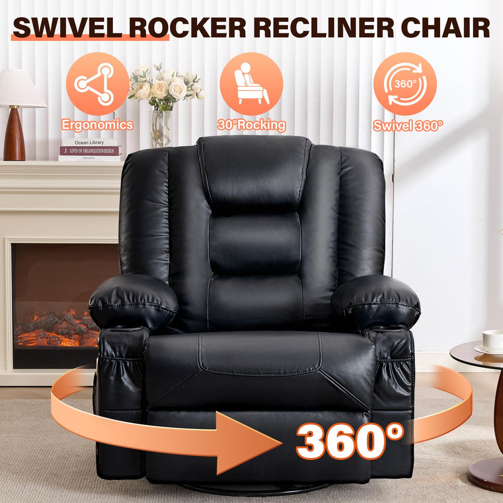 Swivel Rocker Recliner Chair with Vibration Massage and Heat D443717