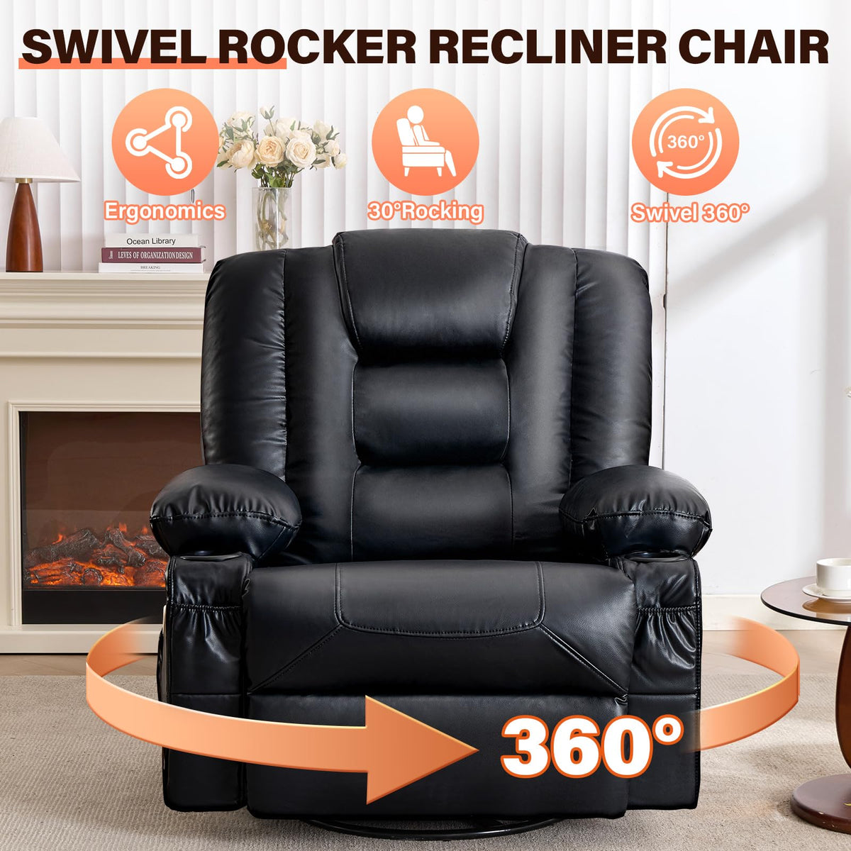 Swivel Rocker Recliner Chair with Vibration Massage and Heat D443717