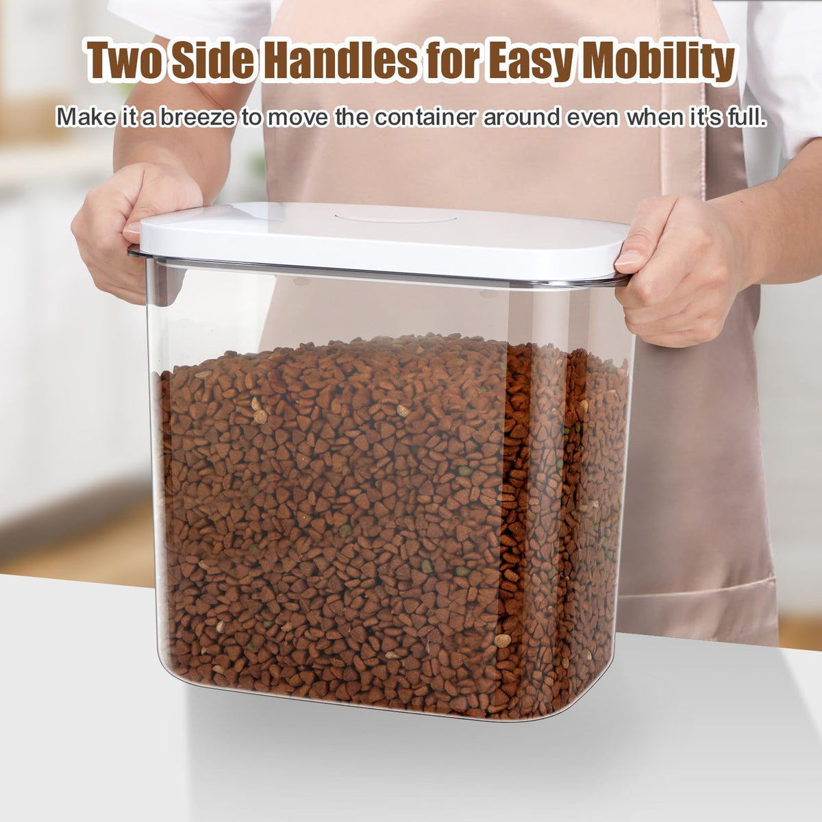 Dog Cat Food Storage Container with Handles, Stackable Pop Up Lids I73972