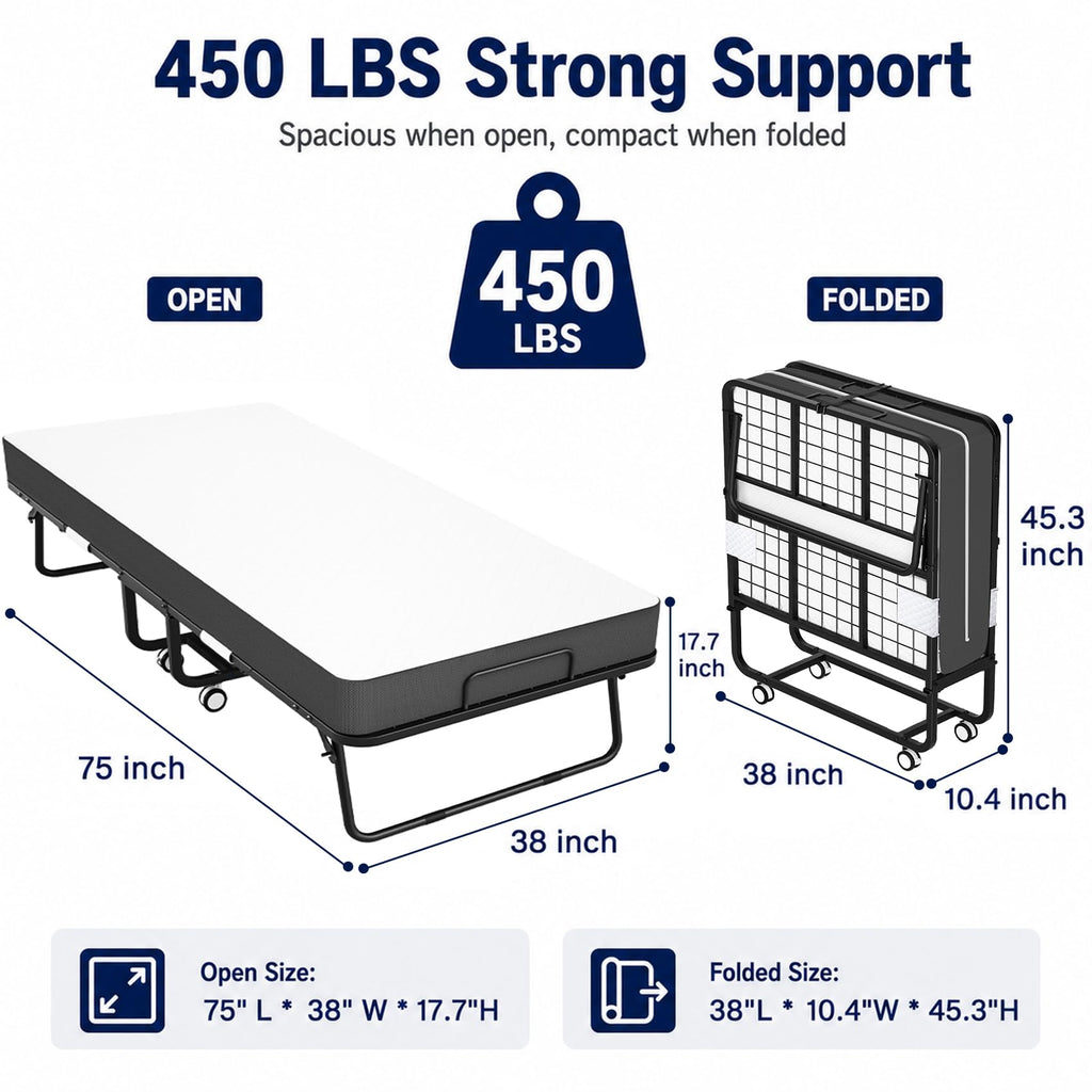 Folding Bed with Mattress Twin 75 x 38 in N31616