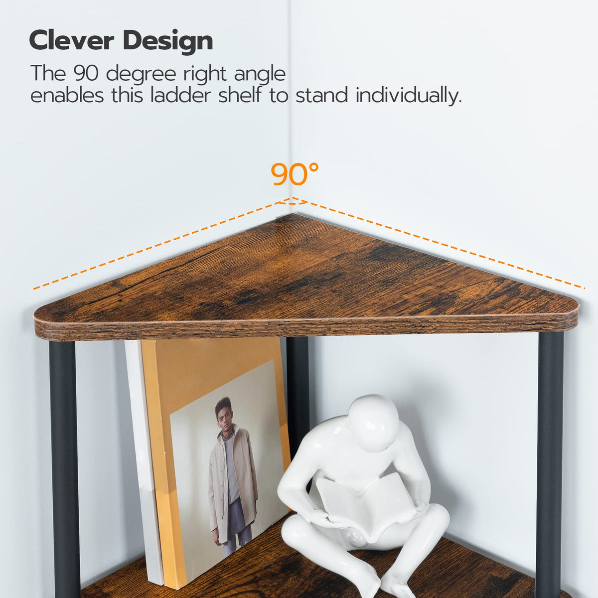 5-Tier Corner Bookshelf with Metal Frame F4442