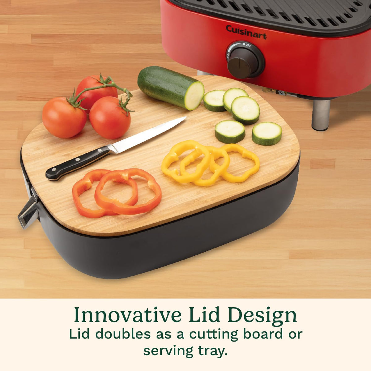 Portable Gas Grill with Cutting Board and Non Stick Cast Iron Grate U2750