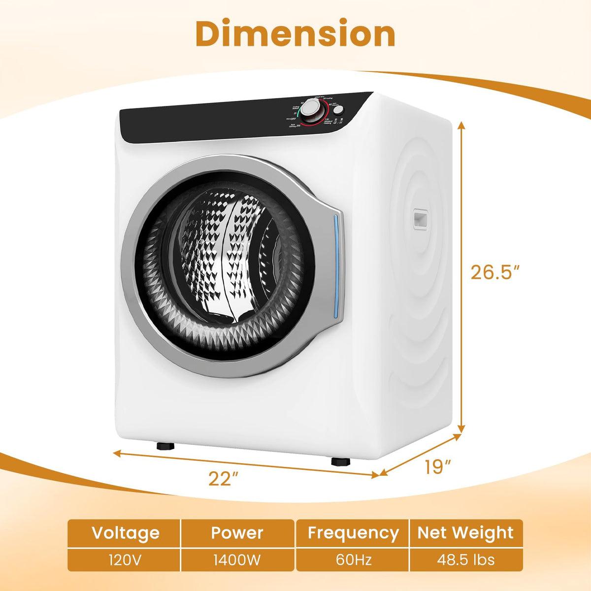 2.6 CU. FT. White Compact Electric Clothes Dryer with Stainless Steel Tub R87360