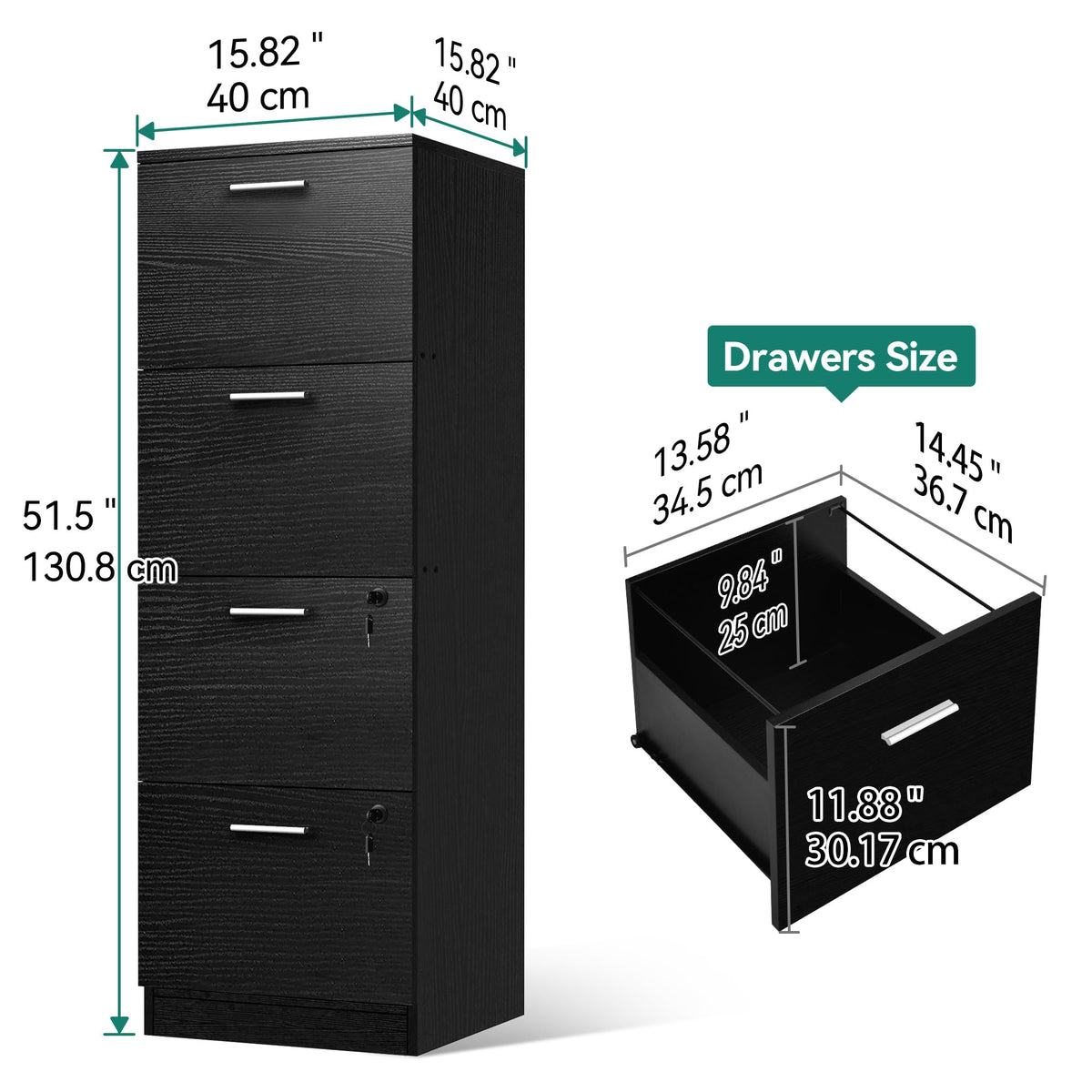Black 4-Drawer File Cabinet with Lock H8638