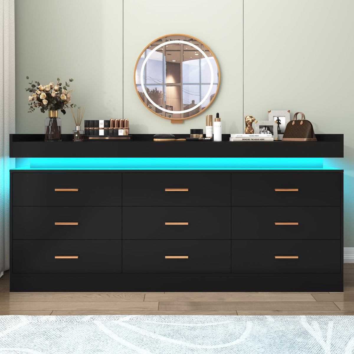 9 Drawer Dresser with LED Light and Charging Station C293603