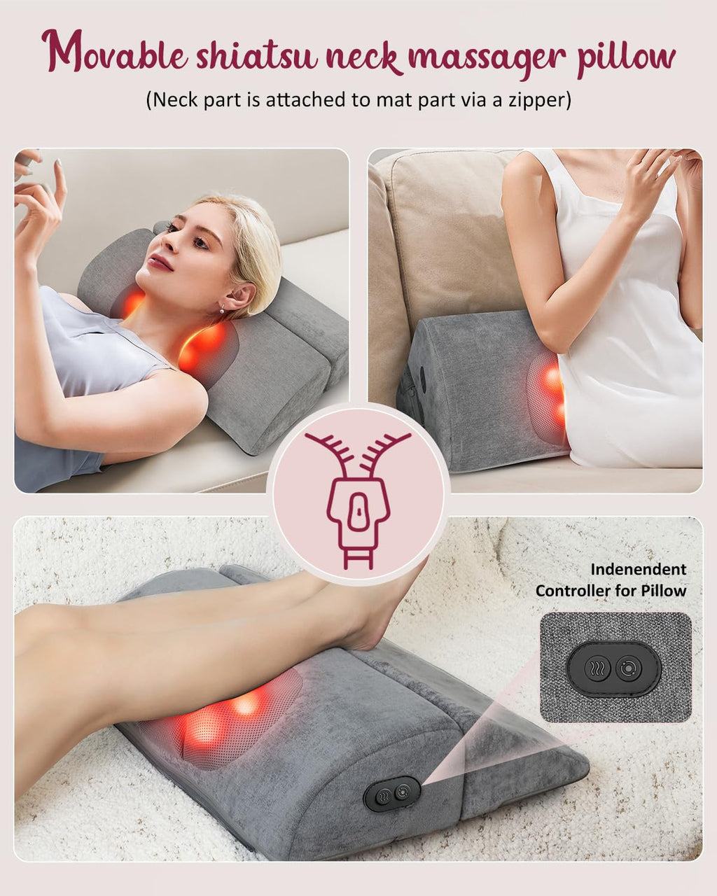 Full Body Massage Mat with Heat Detachable Neck Massager 10 Vibrating Motors F37179
