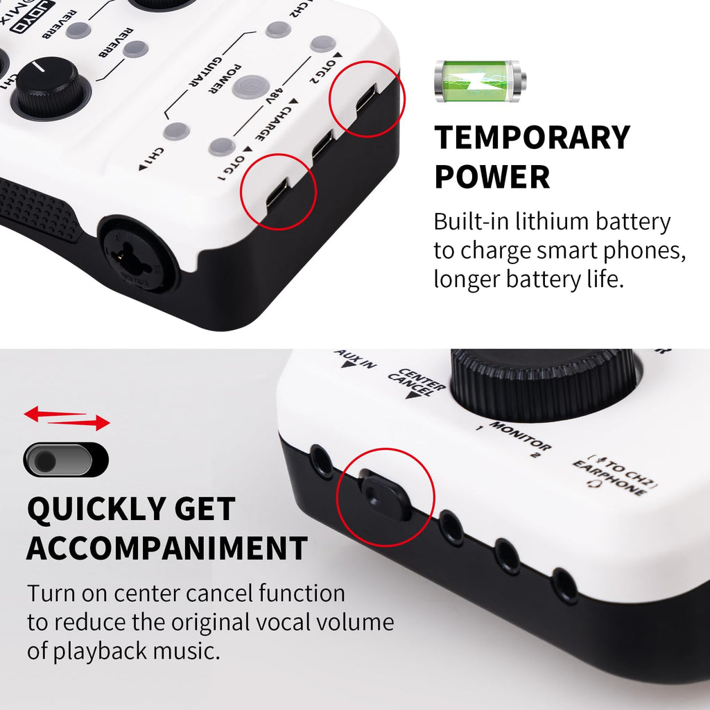 Portable Rechargeable USB Audio Interface with 48V Phantom Power U68320