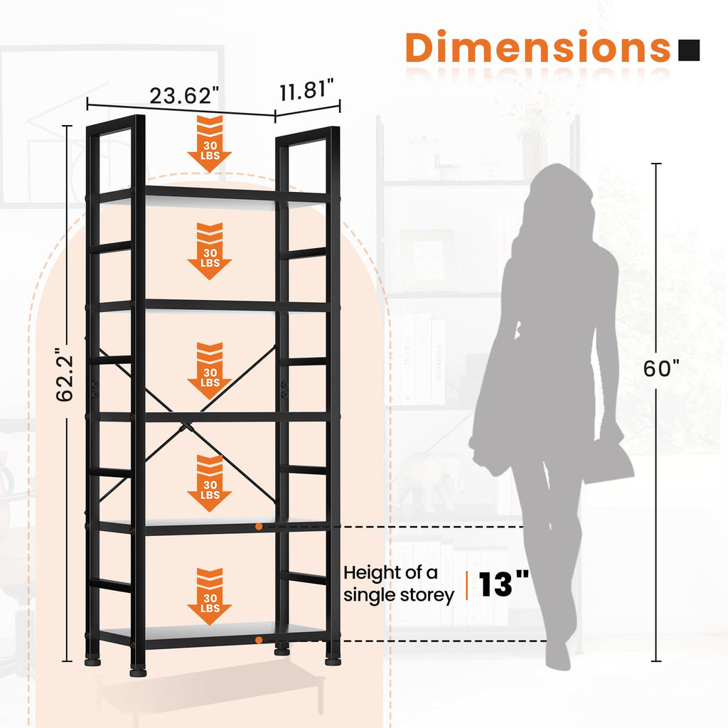 5 Tier Black Bookshelf A3913