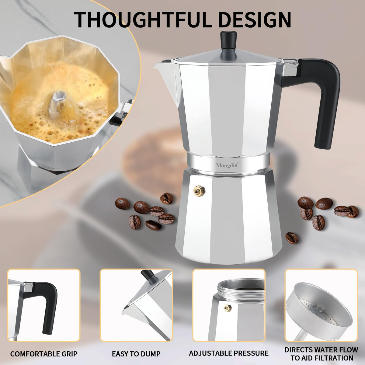 Stovetop Espresso Maker Moka Pot 10 oz Silver L7738