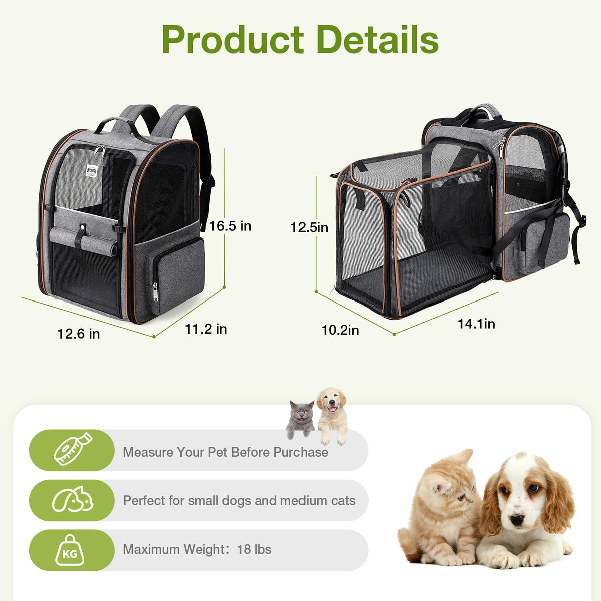 Expandable Cat Carrier Backpack with Sun Shade I839180