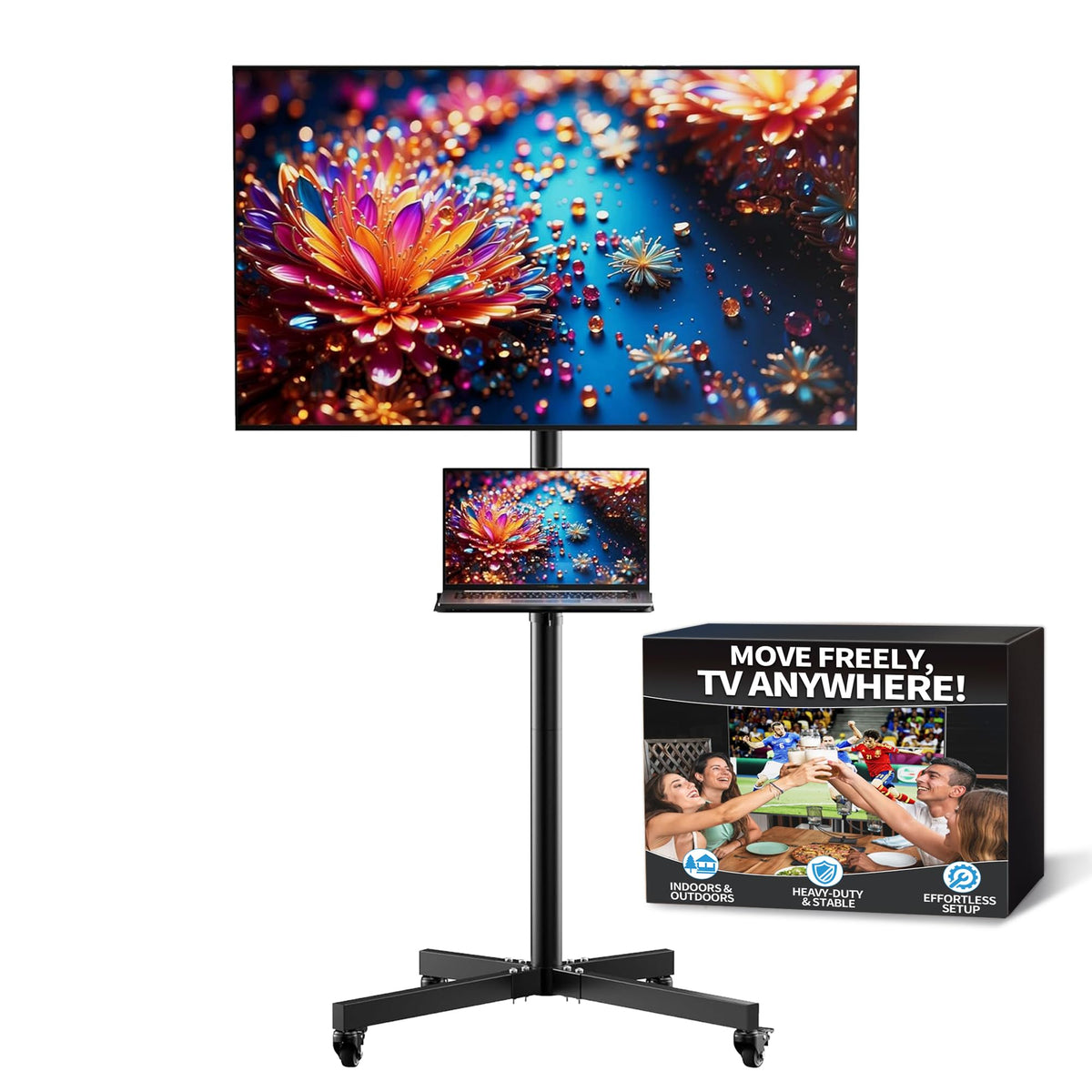 Rolling TV Stand for 14-55 Inch TV, Mobile TV Cart on Wheels, Max VESA 400x400mm, Holds 66 lbs A38791