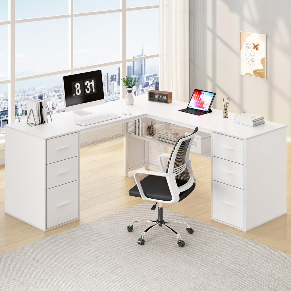 White L Shaped Desk with Drawers G368180
