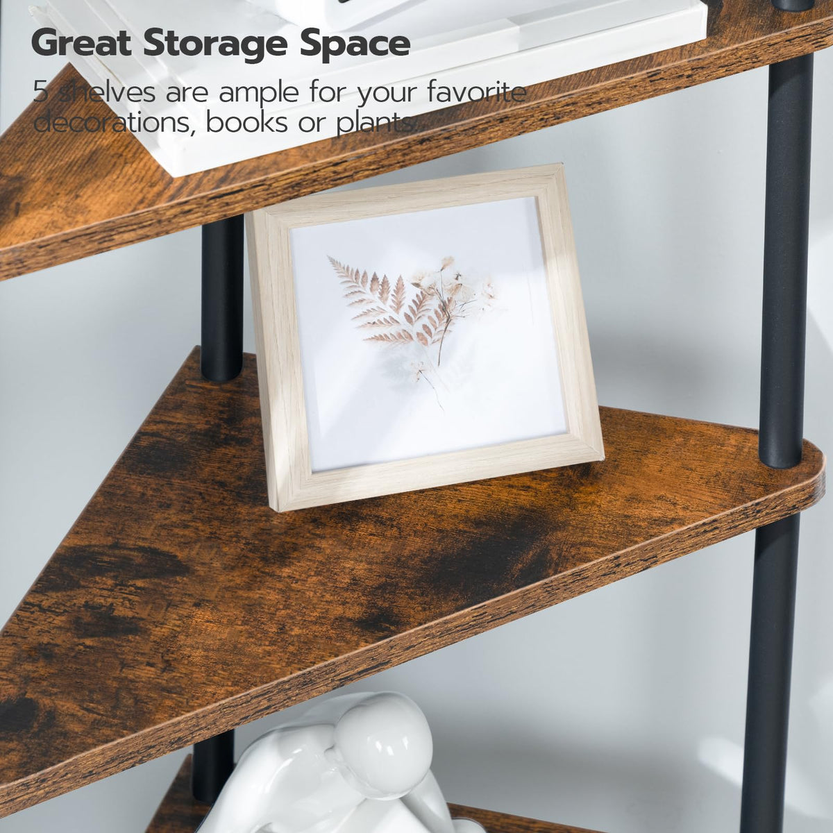 5-Tier Corner Bookshelf with Metal Frame F4442