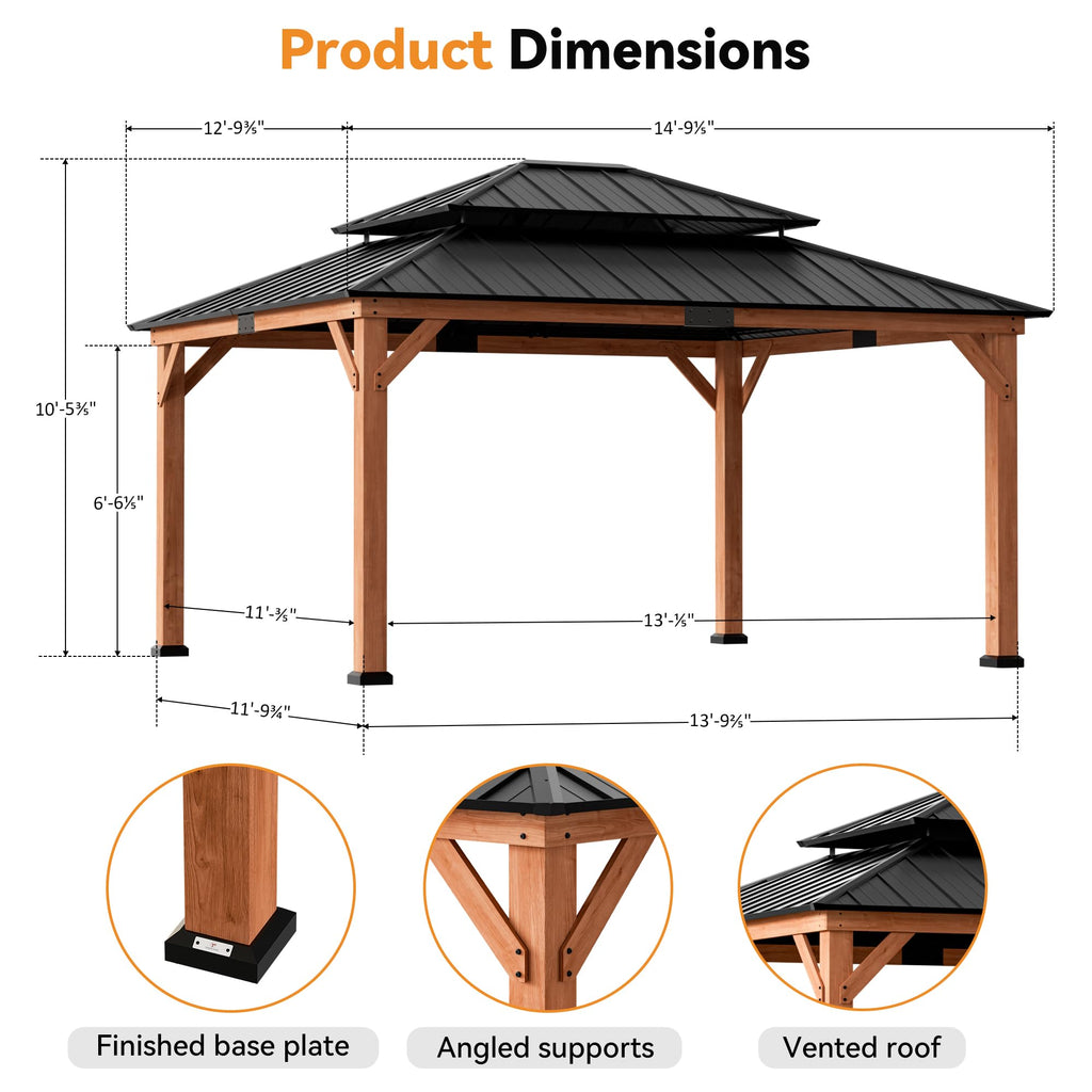 Wood Gazebo 13x15 with Galvanized Steel Roof V54085