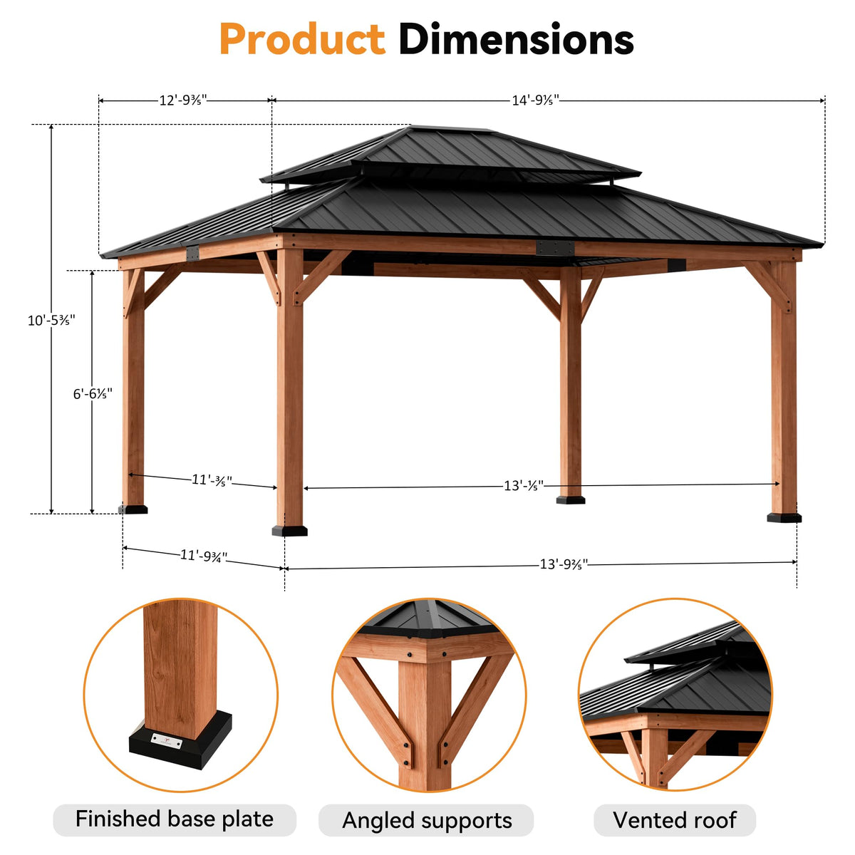 Wood Gazebo 13x15 with Galvanized Steel Roof V54085