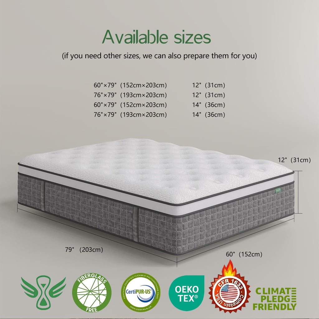 Full Size 12 Inch Medium Firm Hybrid Mattress in a Box X622