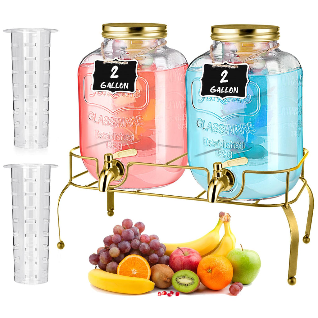 2 Pcs 2 Gallon Glass Drink Dispenser with Stand R485799