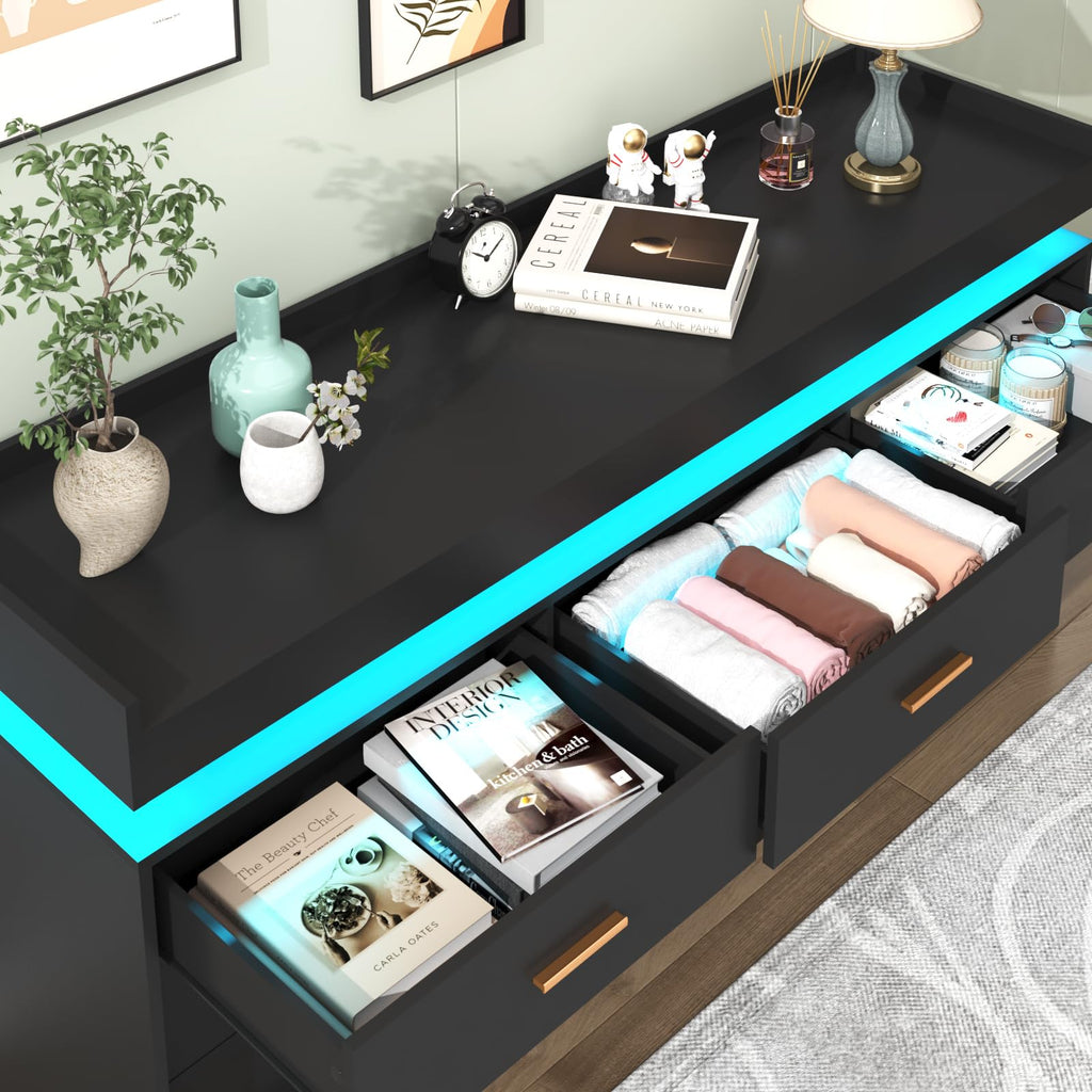 9 Drawer Dresser with LED Light and Charging Station C293603