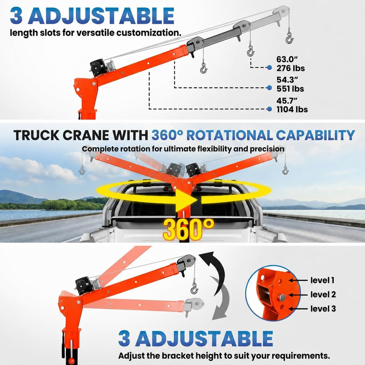 1100 LBS Truck Bed Crane with 3500 LBS 12V Electric Winch Q50826
