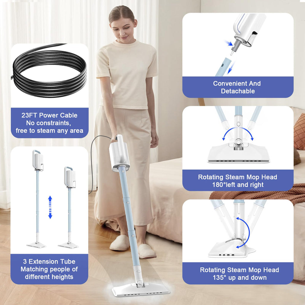 6 in1 Rotated Steam Mop Cleaner with 2 Microfiber Pads T6240