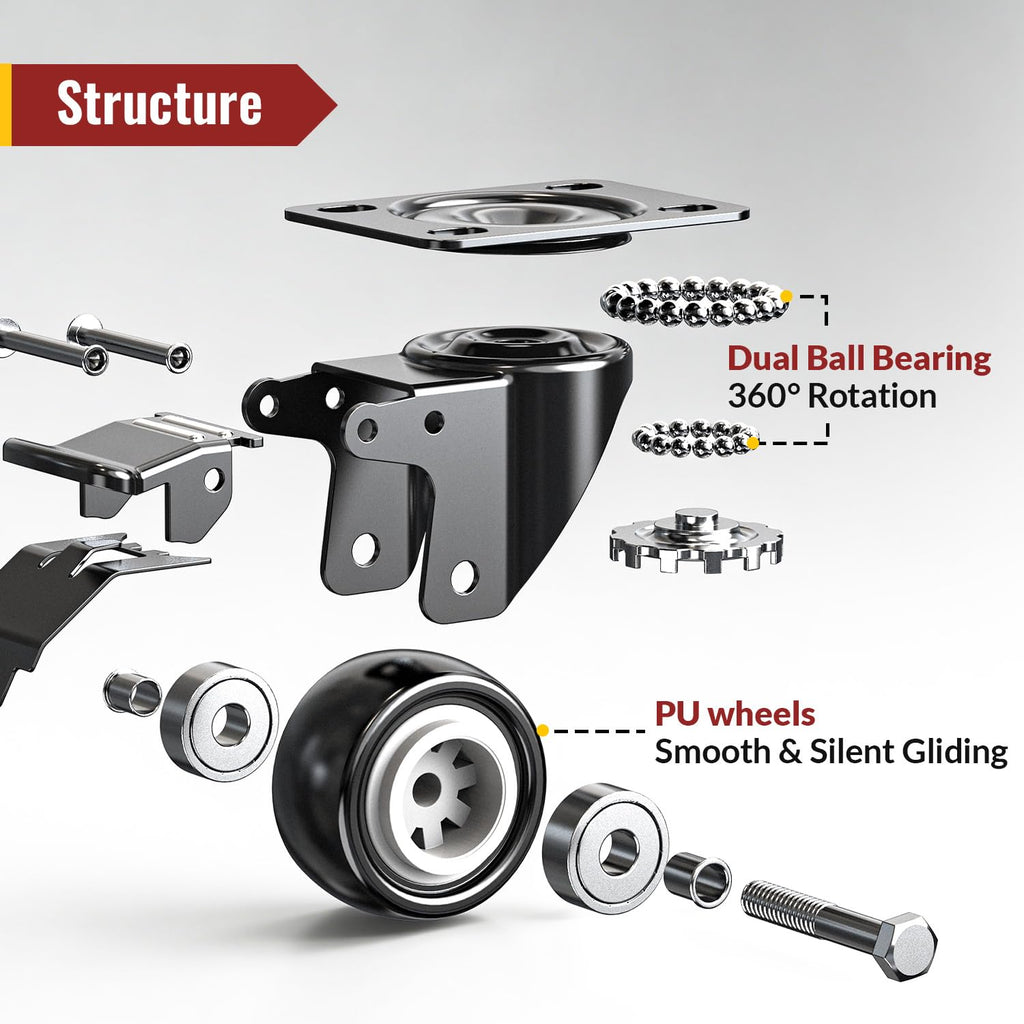 2 Inch Heavy Duty PU Caster Wheels, Set of 4 Q420688