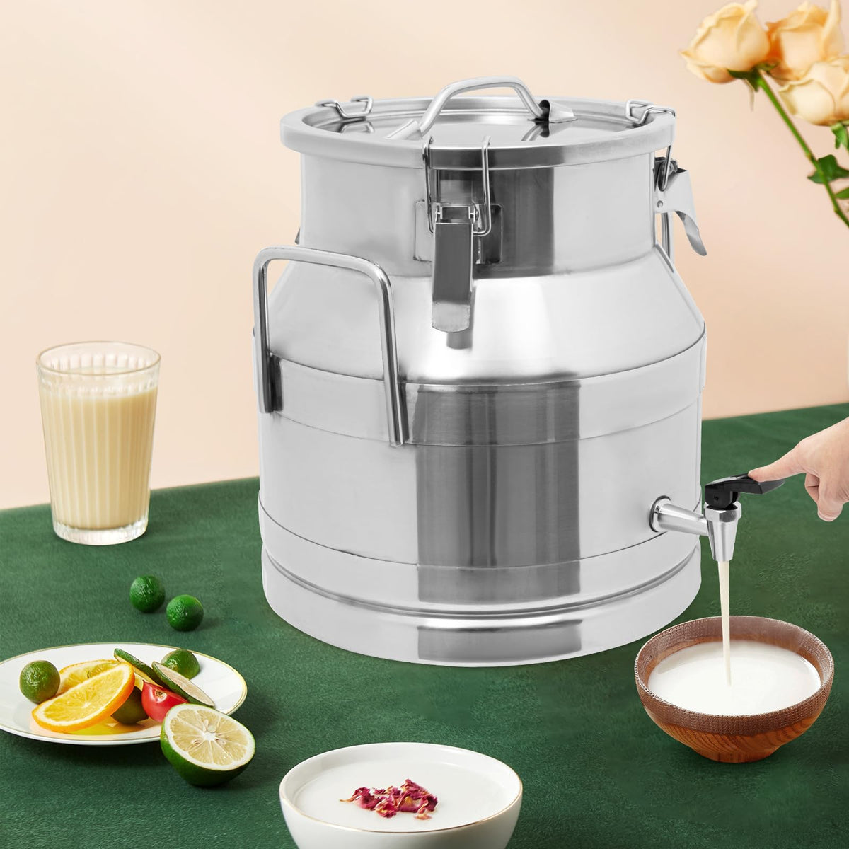 Stainless Steel Milk Can with Faucet, 20L Silicone Sealed Lid A3993