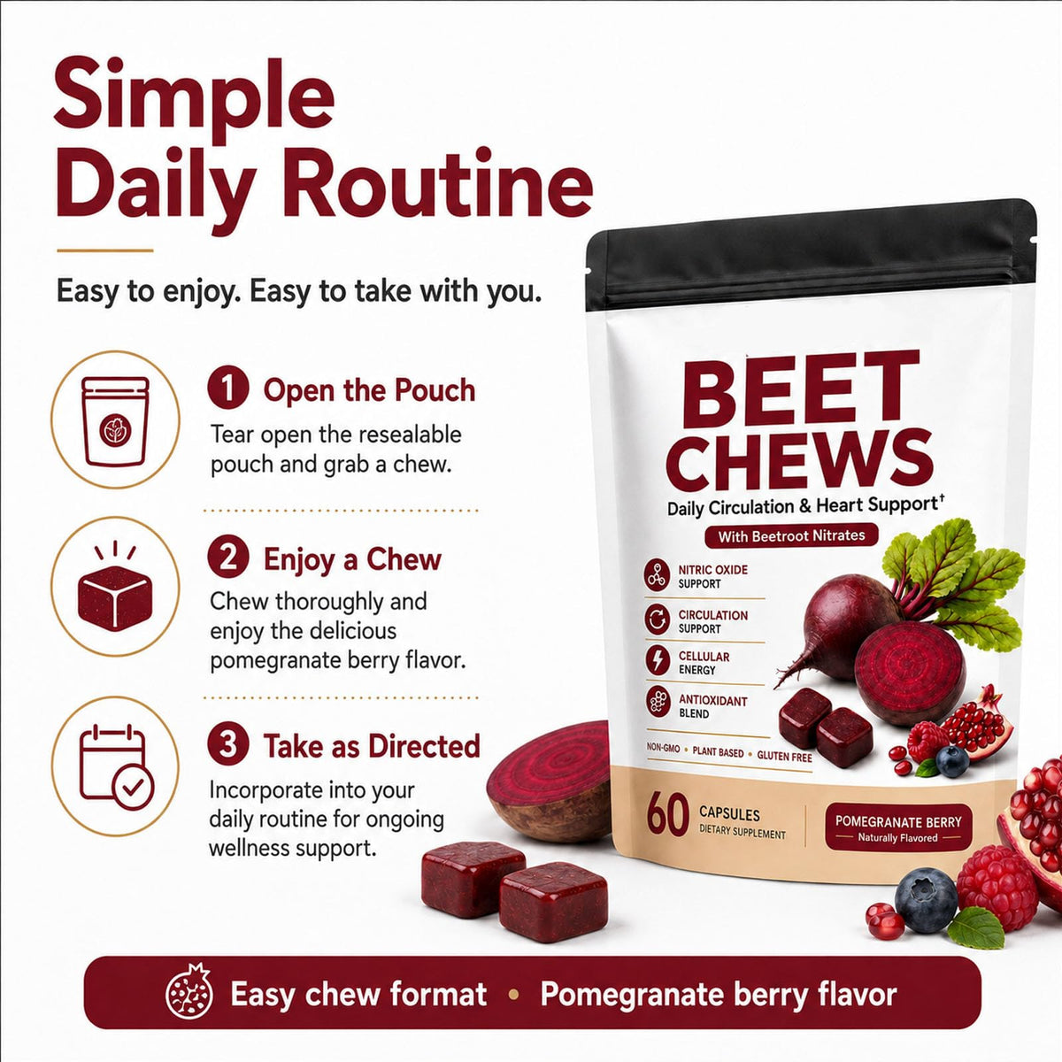 Beet Root Gummies with L-CoQ10 & Grape Seed, Berry Flavor, 60 Chew O29870