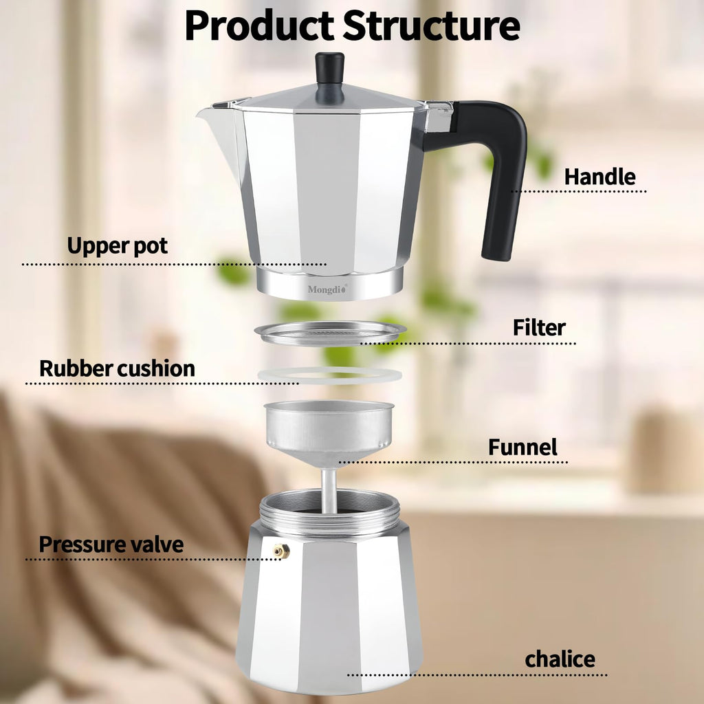 Stovetop Espresso Maker Moka Pot 10 oz Silver L7738