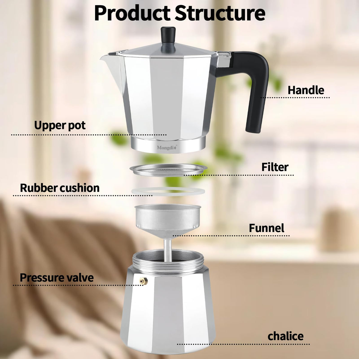 Stovetop Espresso Maker Moka Pot 10 oz Silver L7738