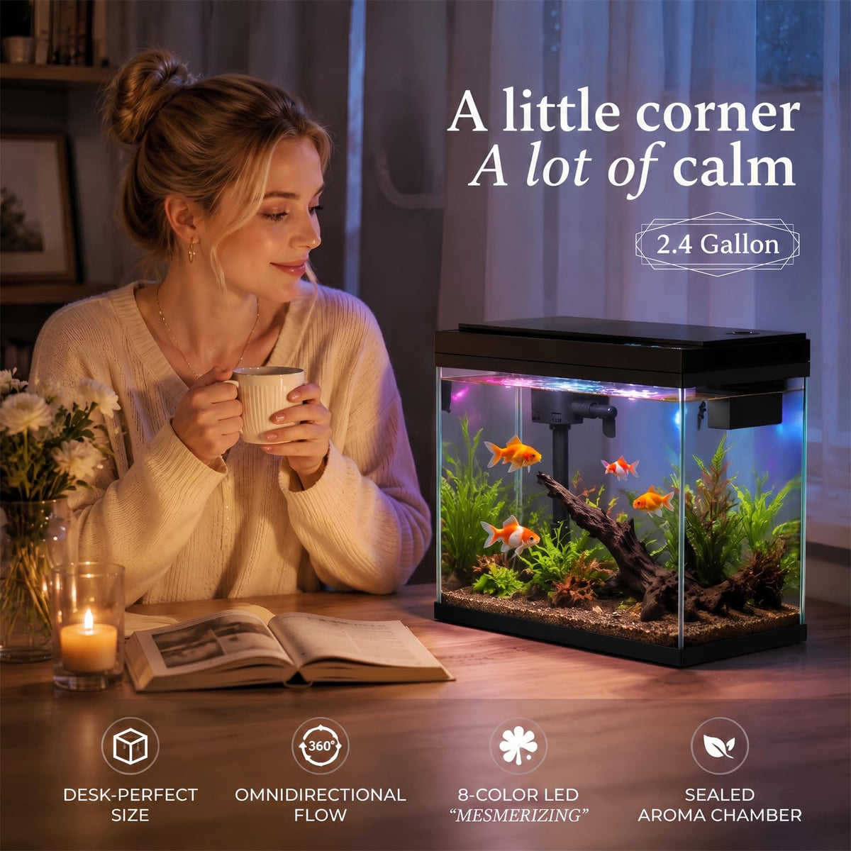 2.4 Gallon Desktop Betta Fish Tank Starter Kit Y6994