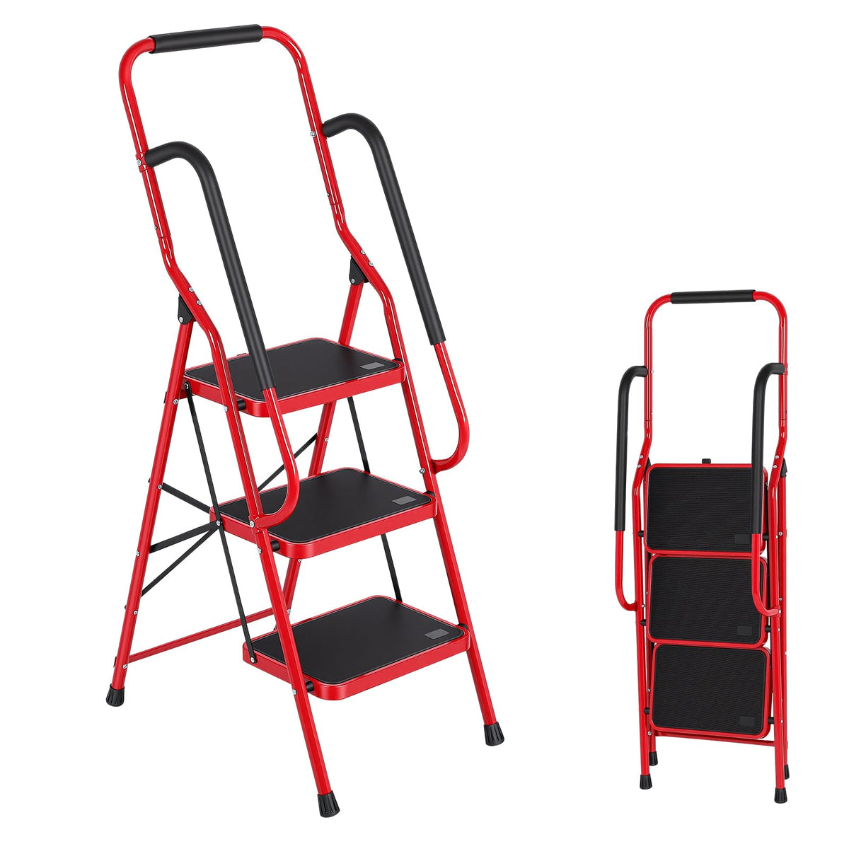 3 Step Folding Steel Step Ladder with Handrails M434