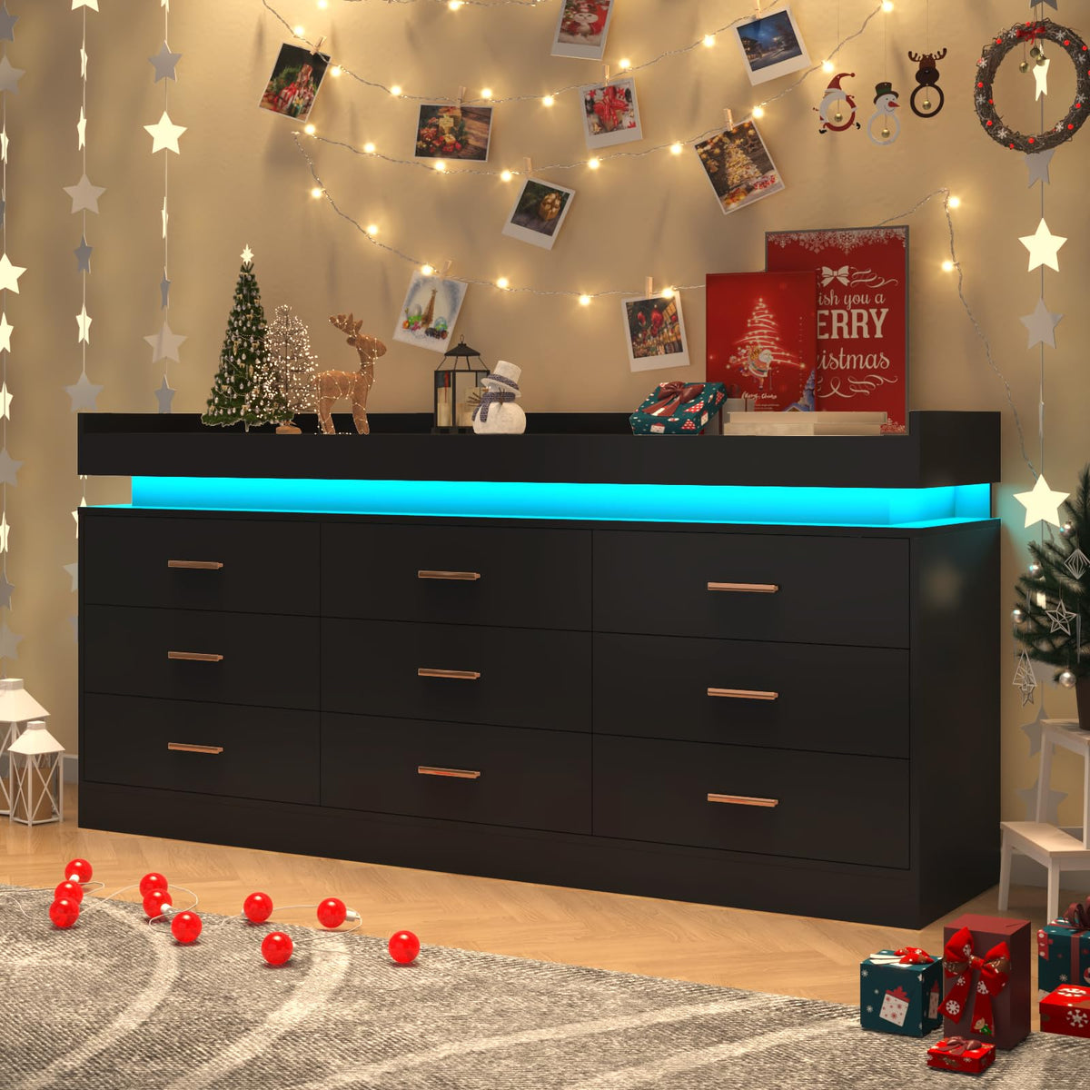 9 Drawer Dresser with LED Light and Charging Station C293603