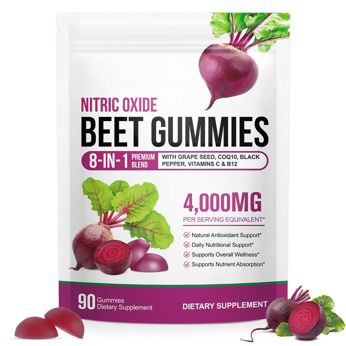 Beet Root Gummies with CoQ10 90 Soft Chews O924