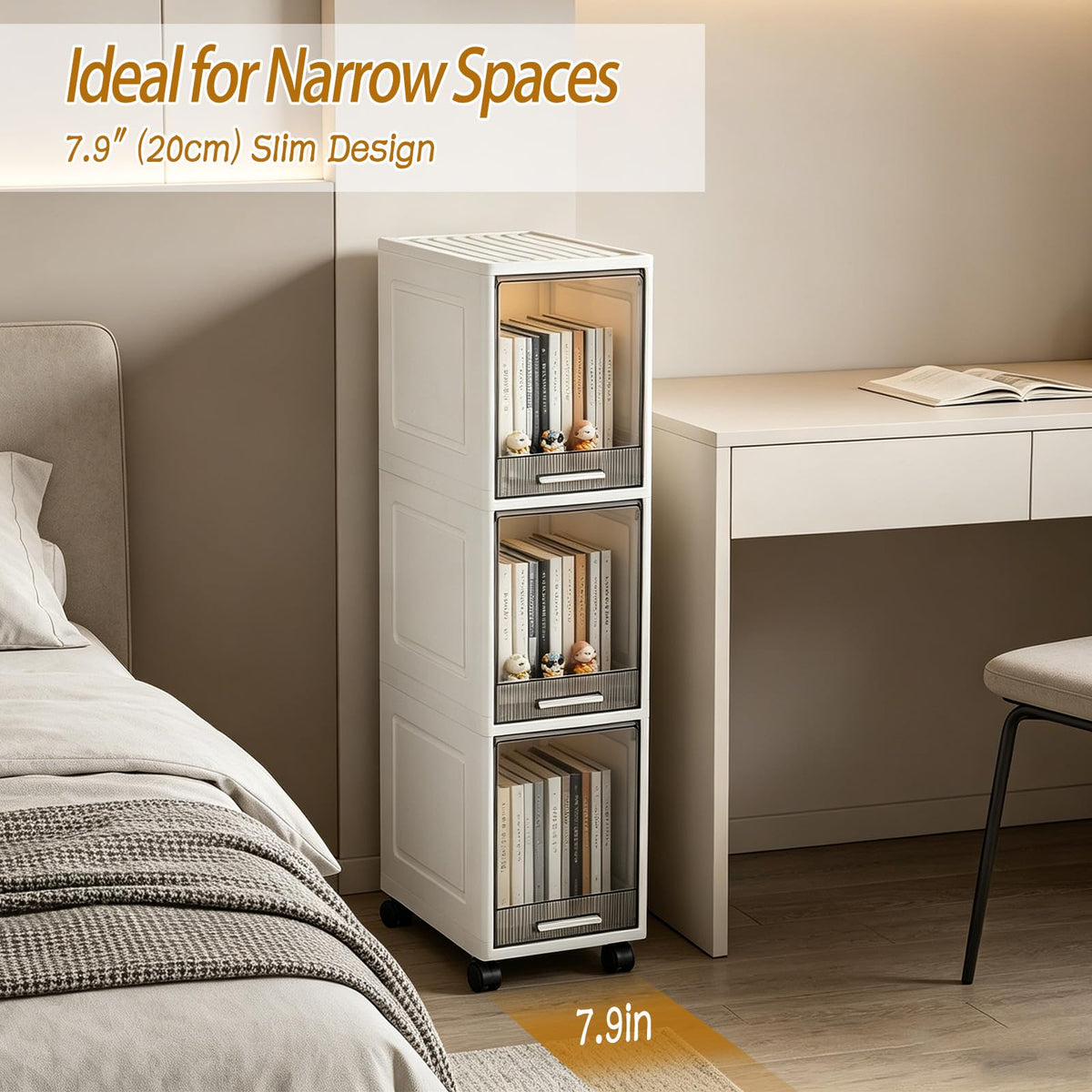 3 Drawer Narrow Plastic Storage Cart with Wheels W547416
