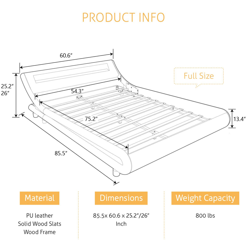 Full Size Bed Frame with Upholstered LED Headboard S35792