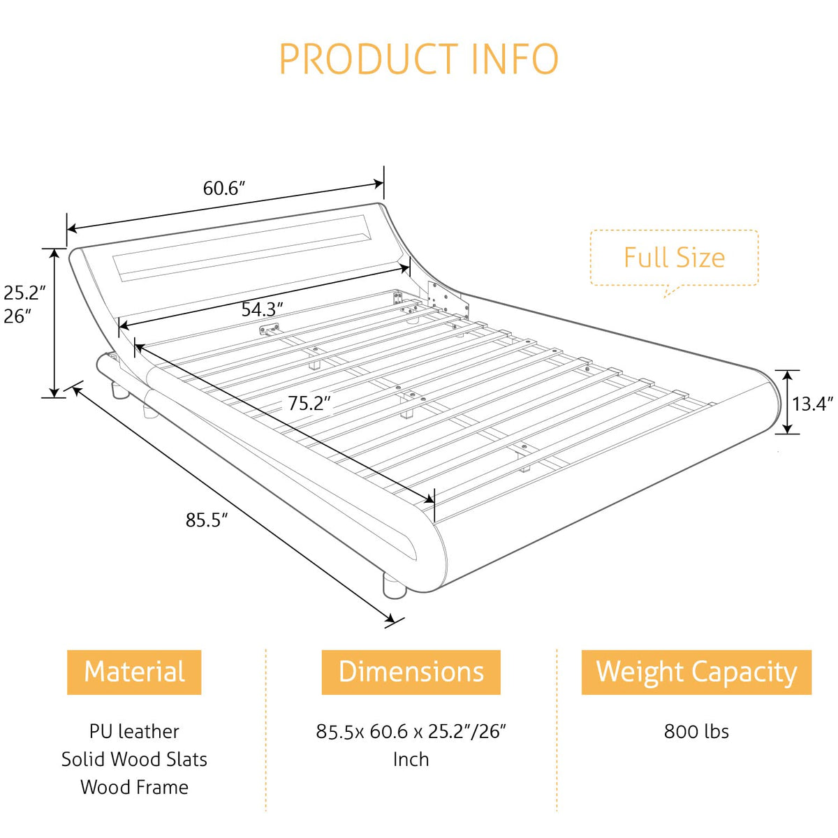 Full Size Bed Frame with Upholstered LED Headboard S35792