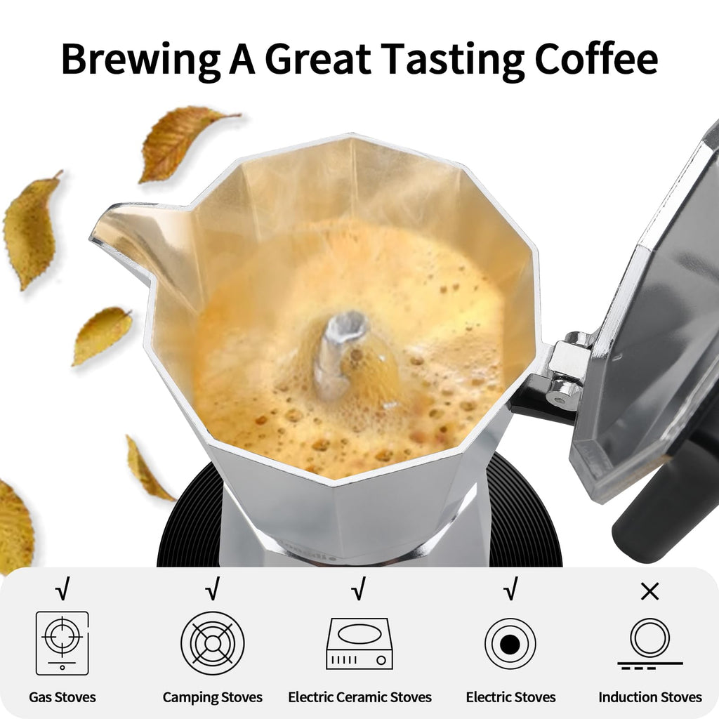 Stovetop Espresso Maker Moka Pot 10 oz Silver L7738