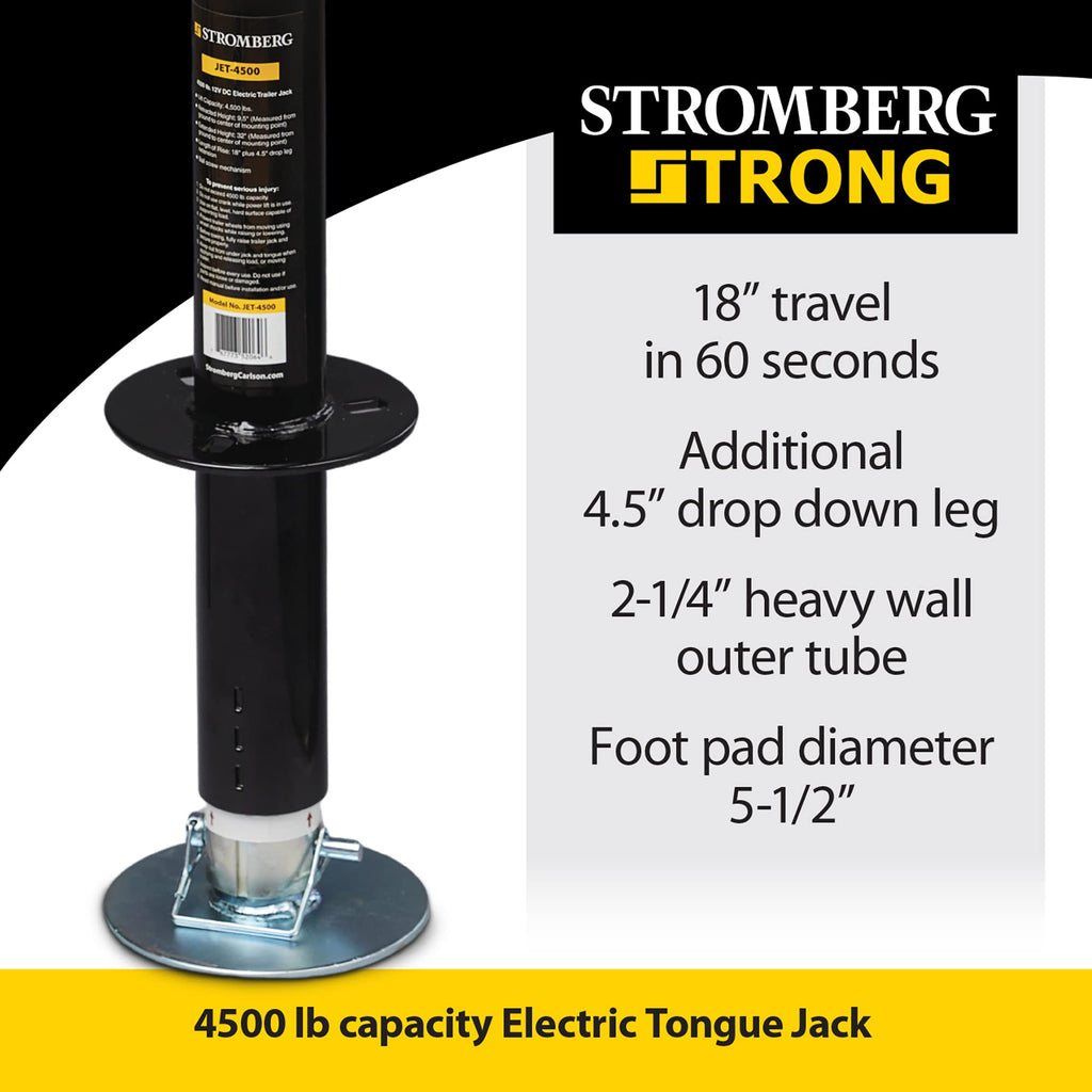 Electric Tongue Jack with Ball Screw Mechanism, 18" Travel & 4.5" Drop Down Leg, 4500 lb Z77062