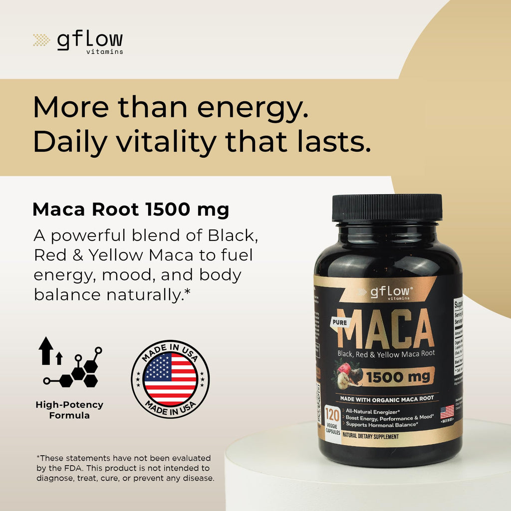Organic Maca Root Capsules - Black, Red, Yellow Peruvian Maca Root Extract & Black Pepper - 120 Vegan Pills W528354