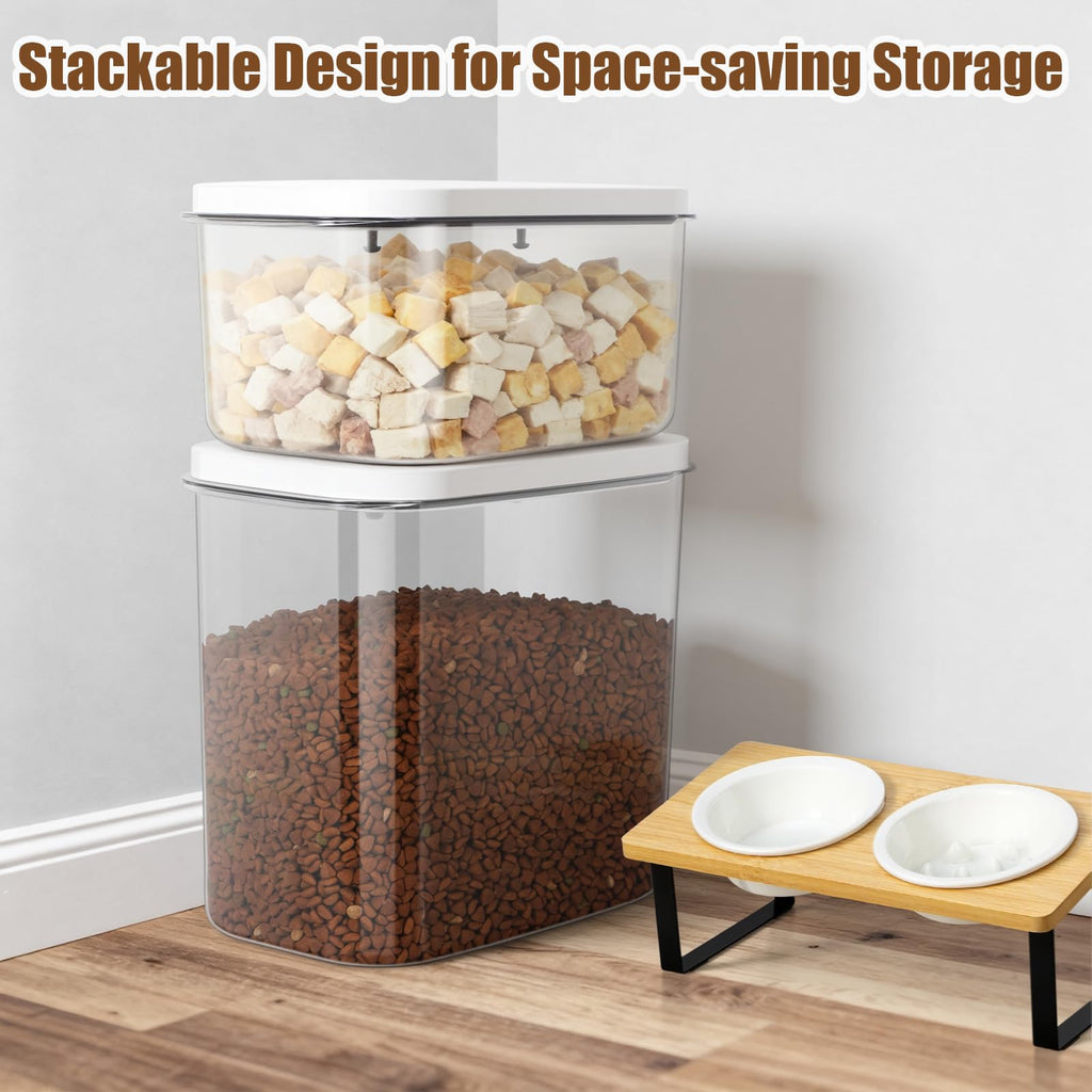 Dog Cat Food Storage Container with Handles, Stackable Pop Up Lids I73972